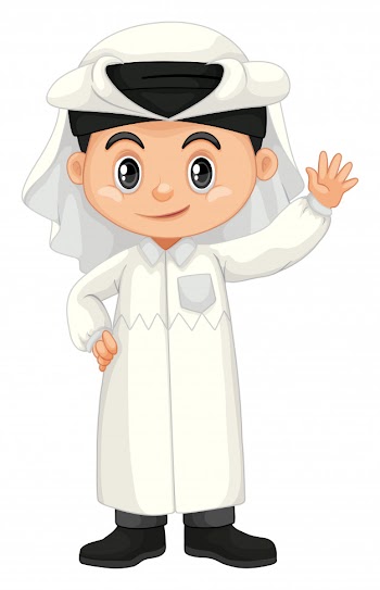 Boy in qatar costume waving hand Free Vector