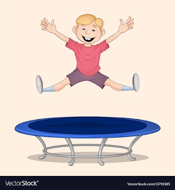 Boy jumping on trampoline vector image