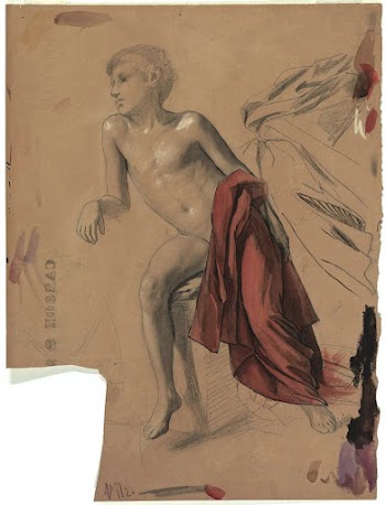 Boy nude with red drapery | Free Photo - rawpixel