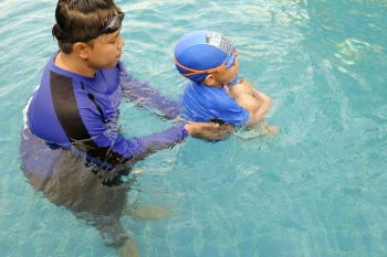 Boy on Body of Water With Man