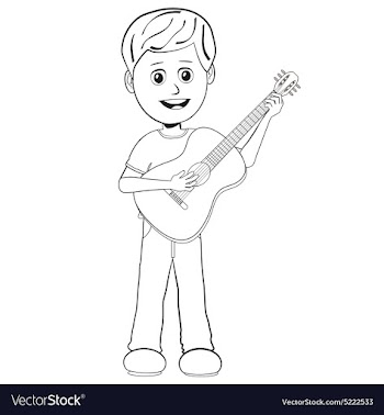 Boy playing guitar outline vector image