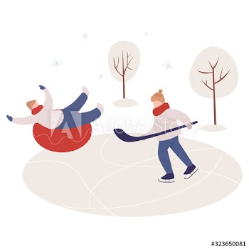 Boy playing hockey and ice skating