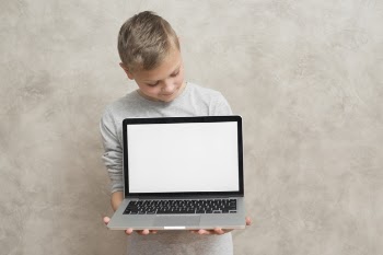 Boy presenting laptop template