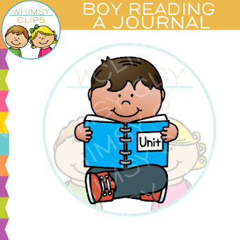 Boy Reading Journal Clip Art , Images & Illustrations | Whimsy Clips ®