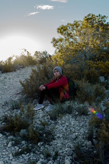 Boy Wearing Red Jacket Sitting Near Plant