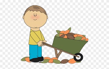 Boy With A Wheelbarrow Full Of Fall Leaves Clip Art - Wheelbarrow Clipart