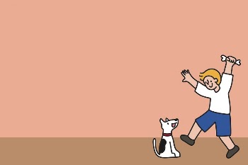 Boy with dog illustration, pink | Free Vector - rawpixel