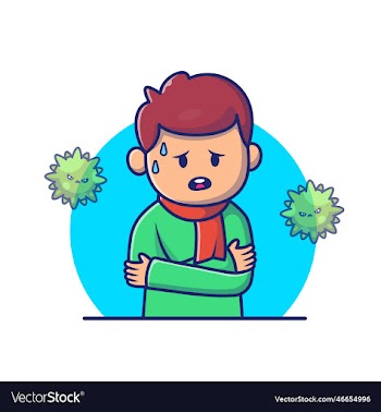 boy with fever and flu cartoon