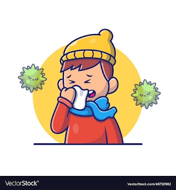 boy with fever and flu cartoon