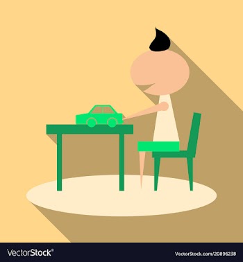 Boy with long chubby playing car on the table boy vector image