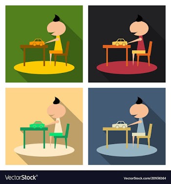 Boy with long chubby playing car on the table boy vector image