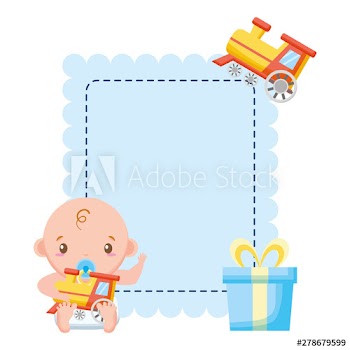boy with train toy gift baby shower