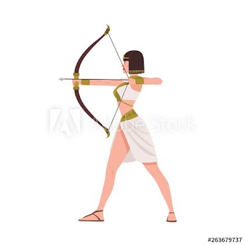 Brave female warrior from Egyptian mythology or ancient Egypt history isolated on white background