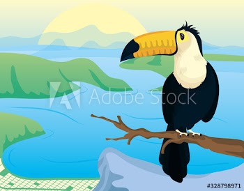 brazil carnival poster with toucan and landscape