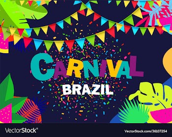 brazil carnival with party flags on yellow