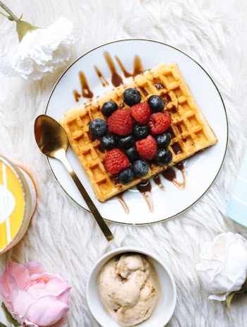 Breakfast Flatlay With Fruit And Waffles