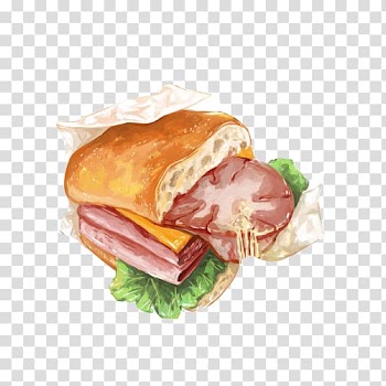 Breakfast sandwich Ham Meatloaf Submarine sandwich Cheeseburger, Vegetable Meat Pie Chips Painting Material transparent background PNG clipart