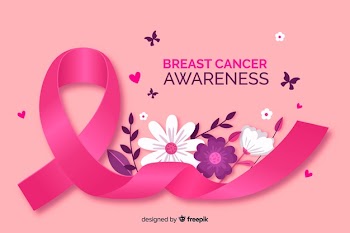 Breast cancer awareness with realistic ribbon Free Vector