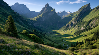 Breathtaking Swiss Alps Valley in Summer Light