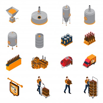 Brewery isometric icons set Free Vector