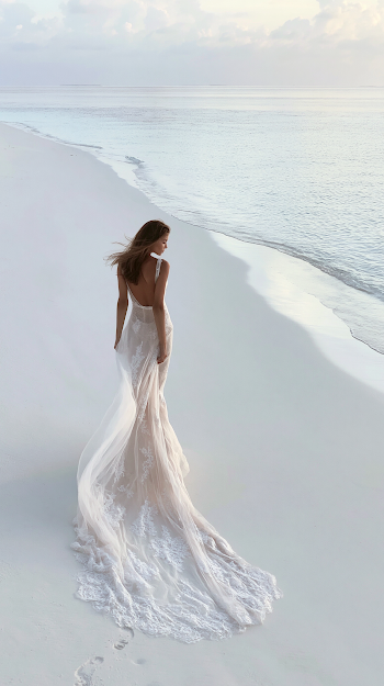 Bridal Elegance on a Snow-White Beach