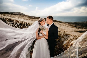 Bride and Groom Photo Near Plants