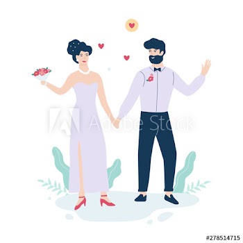 Bride and groom standing together