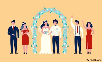 Bride and groom standing under the wedding arch