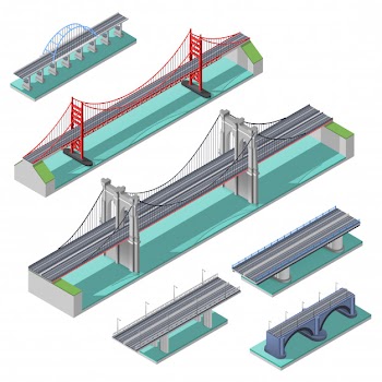Bridges isometric set Free Vector