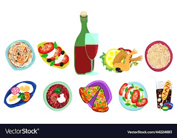 bright isolated set of different tasty plates