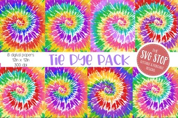 Bright Rainbow Tie Dye Digital Paper Backgrounds