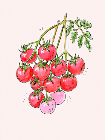 Bright Red Cherry Tomatoes Cluster Illustration