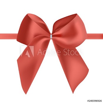 Bright red silk ribbon or tape decorated with bow