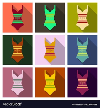 Bright striped swimsuit beach female vector image