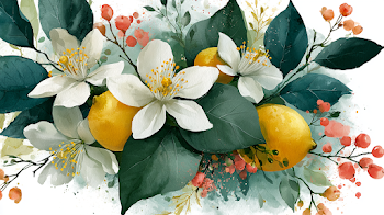 Bright Watercolor Citrus Floral Composition