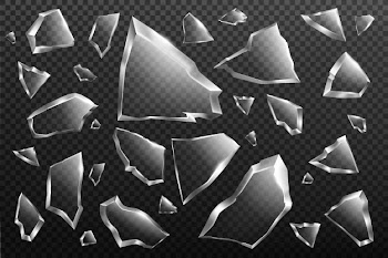 Broken glass shards set, crashed window fragments Free Vector