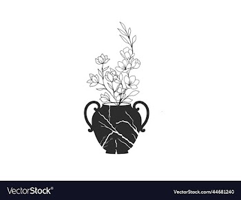 broken vase with flower tree art vase