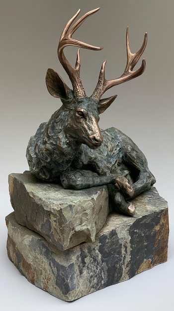 Bronze Deer Sculpture on Stone Base