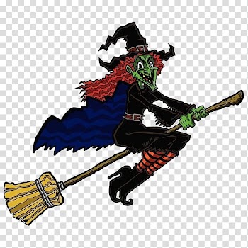 Broom Witchcraft , A cartoon witch riding a magic broom transparent background PNG clipart