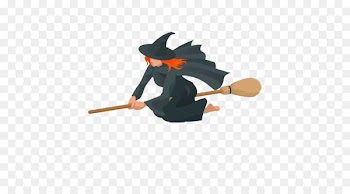 Broom Witchcraft Silhouette Illustration - A cartoon witch riding a magic broom 