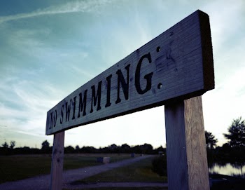 Brown and Black Wooden No Swimming Signage
