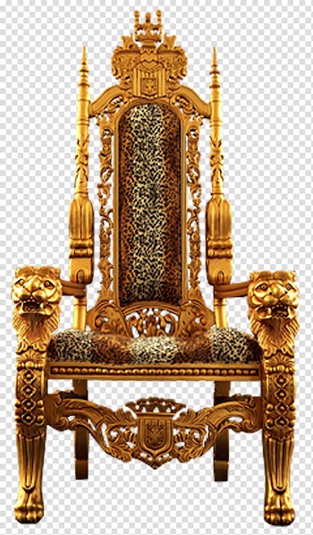 Brown and gray wooden armchair , Throne Icon, Retro throne golden transparent background PNG clipart