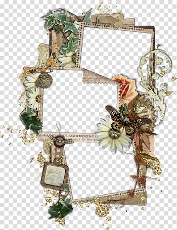 Brown and green frame illustration, Frames Scrapbooking Decoupage Glass Wall, spring frame transparent background PNG clipart