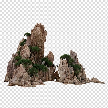 Brown and green island illustration, Bonsai Suiseki Houseplant Landscape Tree, Landscape Design transparent background PNG clipart