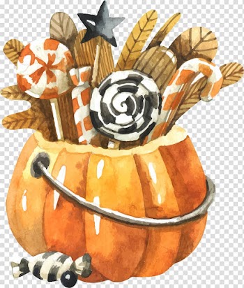 Brown and orange candies artwork, Muffin White chocolate Cafe Twix Cupcake, Watercolor pumpkin basket transparent background PNG clipart