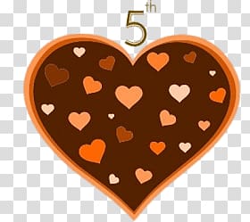Brown and orange heart , 5th Anniversary Chocolate Heart transparent background PNG clipart