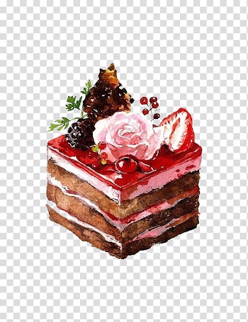 Brown and pink cupcake with strawberry, Dessert Watercolor painting Drawing Illustration, Hand-painted dessert cake transparent background PNG clipart