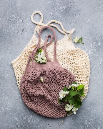 Brown and Purple knitted bags