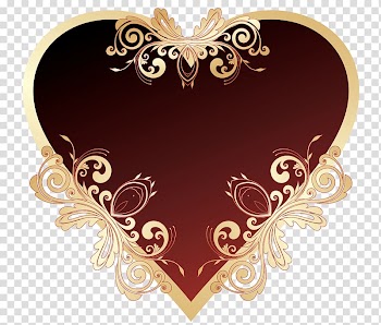 Brown and red floral heart artwork, Heart Red , Dark Red Heart with Decorations transparent background PNG clipart