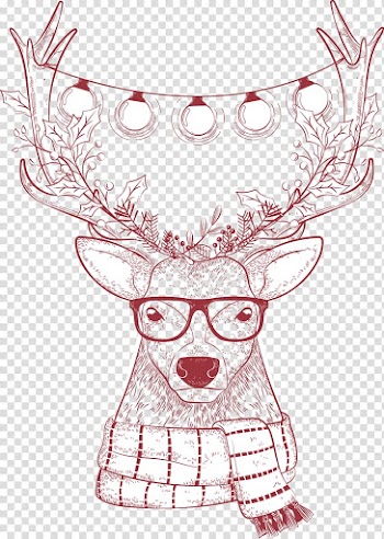 Brown and white deer illustration, Reindeer Christmas, Christmas simple pencil Christmas deer transparent background PNG clipart